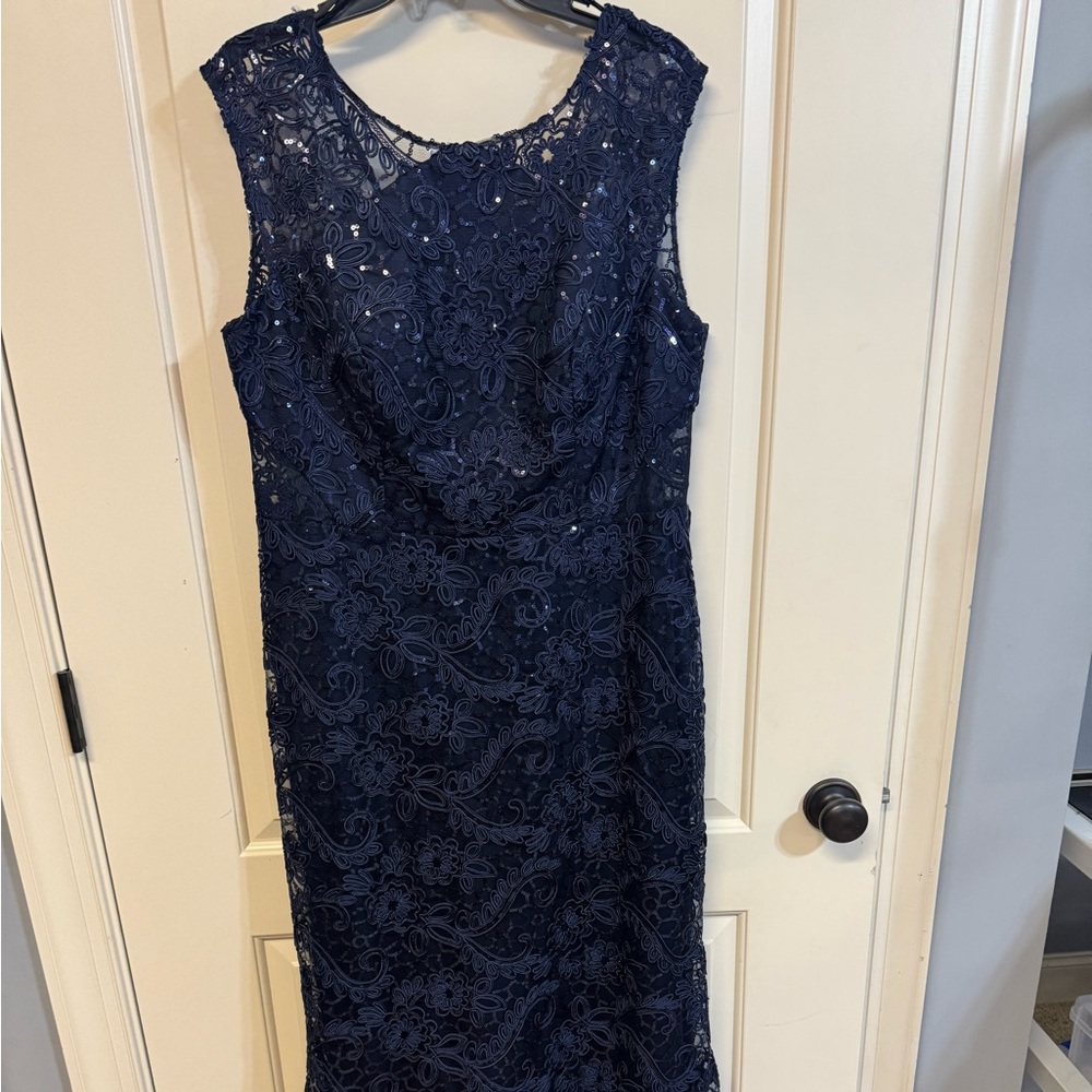 Elegant Navy Egnite Evenings Lace Evening Gown Dress